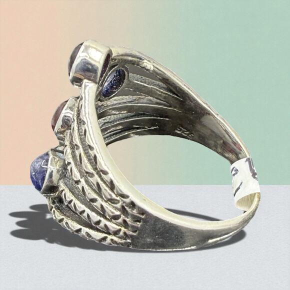 Natural Tanzanite Pink Tourmaline Ring 925 Sterling Silver Size 8 - Picture 3 of 4